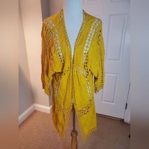 DAVI & DANI Mustard Crochet Cardigan